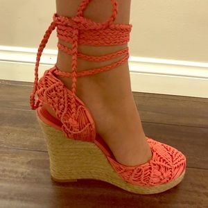 Betsey Johnson Crochet Lace Up Wedges